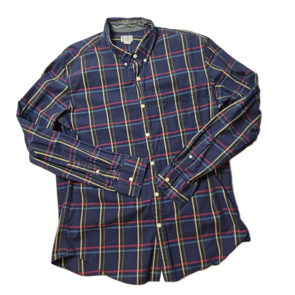 J. Crew Mens Large Button Down Shirt Blue Plaid Long Sleeve 100% Cotton HOL 13